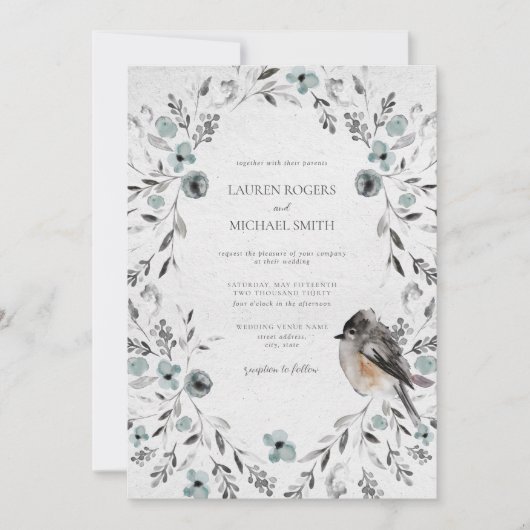 Winter Watercolor Dusty Blue Botanical Wedding Einladung (Vorderseite)