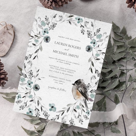 Winter Watercolor Dusty Blue Botanical Wedding Einladung