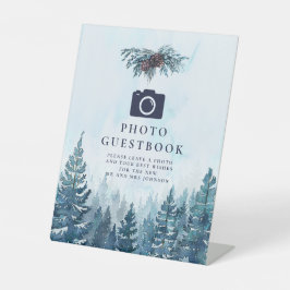 Winter Watercolor Forest Foto Gästebuch Hochzeit Sockelschild