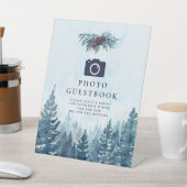Winter Watercolor Forest Foto Gästebuch Hochzeit Sockelschild (In SItu)