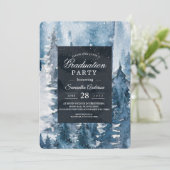 Winter Watercolor Forest & Navy Blue & White Invit Einladung (Stehend Vorderseite)