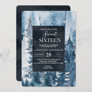 Winter Watercolor Forest & Navy Blue & White Invit Einladung