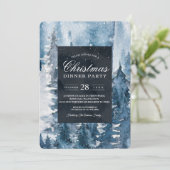 Winter Watercolor Forest & Navy Blue & White Invit Einladung (Stehend Vorderseite)