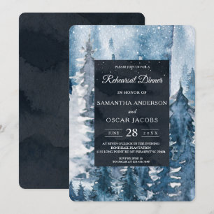Winter Watercolor Forest & Navy Blue & White Inviv Einladung