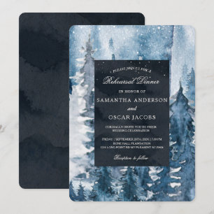 Winter Watercolor Forest & Navy Blue & White Inviv Einladung