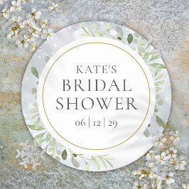 Winter Watercolor Greenery Brautparty Runder Aufkleber