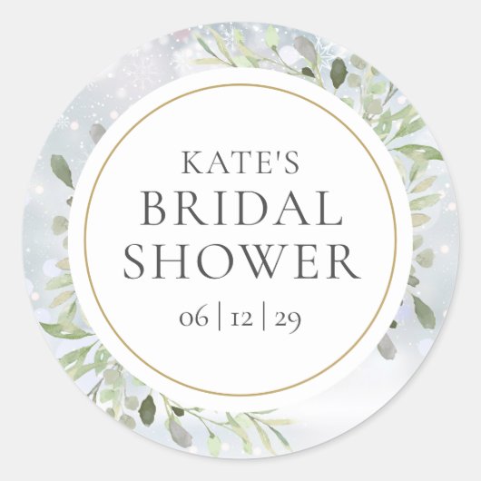 Winter Watercolor Greenery Brautparty Runder Aufkleber (Vorderseite)