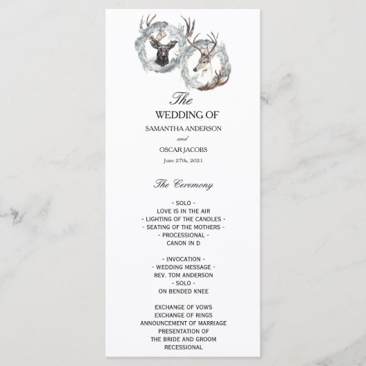 Winter Watercolor Hirschreath Silver Menükarte (Vorderseite)