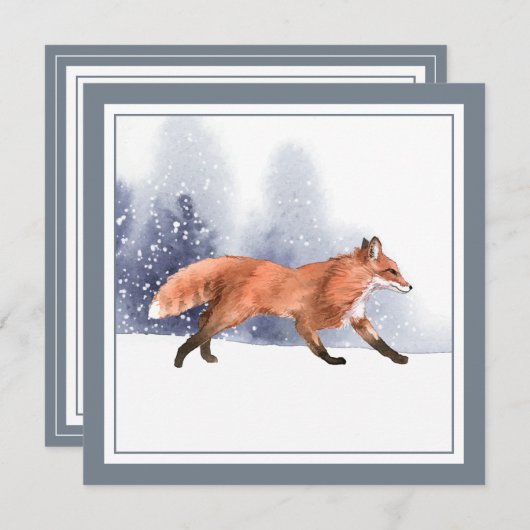 Winter Watercolor Holiday Fox Einladung (Vorne/Hinten)