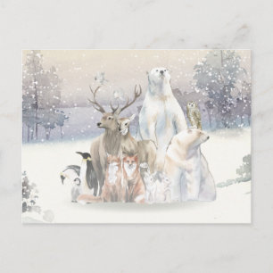 Winter Watercolor Holiday Kreaturen Postkarte
