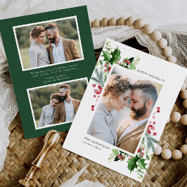 Winter Watercolor Holly Berries & Greenery 3 Foto Feiertagskarte