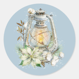 Winter Watercolor Lantern Schnee Weihnachten Blau Runder Aufkleber