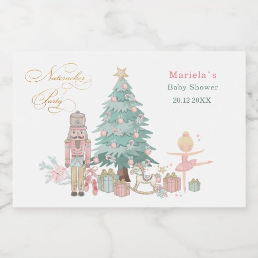 Winter Watercolor Nutcracker Ballet Merry Christma Schaumweinetikett (Einzelnes Label)