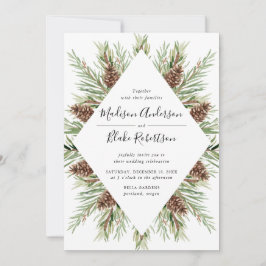 Winter Watercolor Pine Cone Frame Wedding Einladung