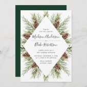 Winter Watercolor Pine Cone Frame Wedding Einladung (Vorne/Hinten)