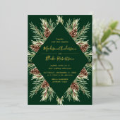 Winter Watercolor Pine Cone Frame Wedding Folieneinladung (Stehend vorne)