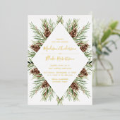 Winter Watercolor Pine Cone Frame Wedding Folieneinladung (Stehend vorne)