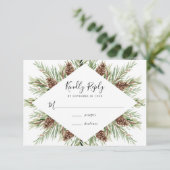 Winter Watercolor Pine Cone Frame Wedding RSVP Begleitkarte (Stehend Vorderseite)