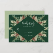 Winter Watercolor Pine Cone Frame Wedding RSVP Begleitkarte (Vorne/Hinten)