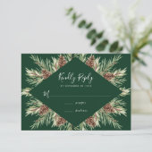 Winter Watercolor Pine Cone Frame Wedding RSVP Begleitkarte (Stehend Vorderseite)