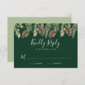 Winter Watercolor Pine Cone Wedding RSVP Begleitkarte (Vorne/Hinten)