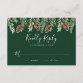 Winter Watercolor Pine Cone Wedding RSVP Begleitkarte (Vorderseite)