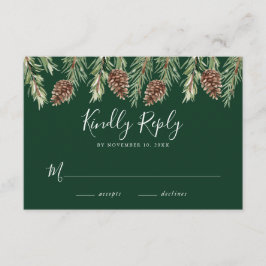 Winter Watercolor Pine Cone Wedding RSVP Begleitkarte