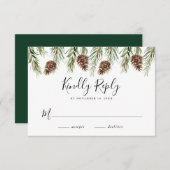 Winter Watercolor Pine Cone Wedding RSVP Begleitkarte (Vorne/Hinten)