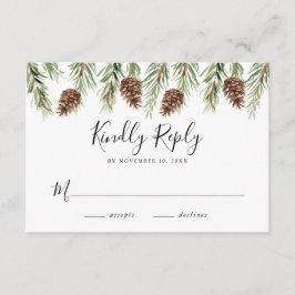 Winter Watercolor Pine Cone Wedding RSVP Begleitkarte
