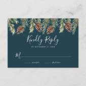 Winter Watercolor Pine Cone Wedding RSVP Begleitkarte (Vorderseite)