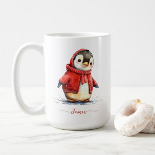 Winter Watercolor Pinguin Personalisiert Weihnacht Kaffeetasse