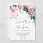 Winter Watercolor Pink Blue Yellow Floral Wedding Einladung (Vorderseite)