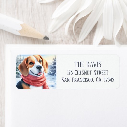 Winter Watercolor Red Scarf Beagle - (Insitu)