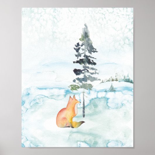 Winter Watercolor Scene Red Fox Zeichnend Poster (Vorne)