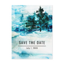 Winter Watercolor Snowy Forest Pine Save the Date