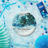 Winter Watercolor Snowy Forest Pine Trees Hochzeit Pappteller (Party)