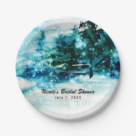 Winter Watercolor Snowy Forest Pine Trees Hochzeit Pappteller