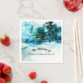 Winter Watercolor Snowy Forest Pine Trees Hochzeit Serviette (Beispiel)
