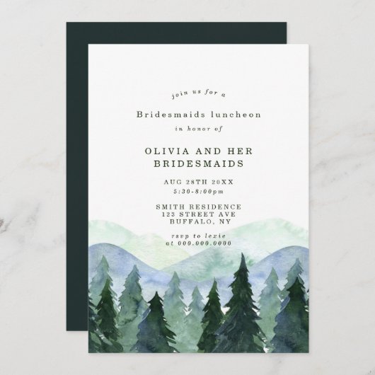 Winter Watercolor Tree Scene Bridesmaids Luncheon (Vorne/Hinten)