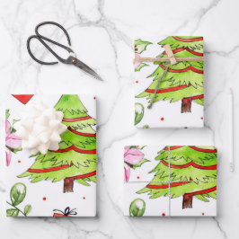 Winter Watercolor Weihnachtsbaum Geschenkpapier Set