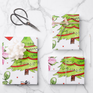 Winter Watercolor Weihnachtsbaum Geschenkpapier Set