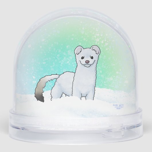 Winter Weasel Stoat Christmas Art Schneekugeln (Rückseite)