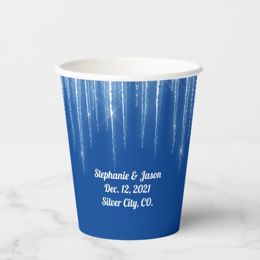 Winter Wedding Blue Icicles Pappbecher (Vorderseite)