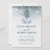 Winter Wedding Blue Pine Tree Einladung (Vorderseite)