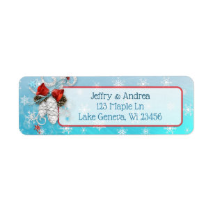 Winter Wedding Blue Pinecones Adress Labels