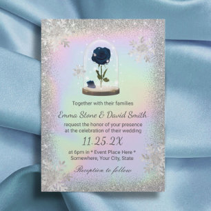 Winter Wedding Blue Rose Blume Dome Holographic Einladung