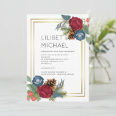 Winter Wedding Burgundy Aquamarin Blue Modern Einladung (Stehend Vorderseite)