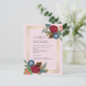 Winter Wedding Burgundy Aquamarin Blue Modern Postkarte (Stehend Vorderseite)