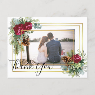 Winter Wedding Burgundy Rose Eukalyptus Postkarte