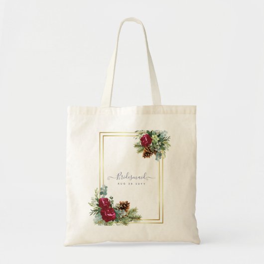 Winter Wedding Burgundy Rose Eukalyptus Tragetasche (Vorne)